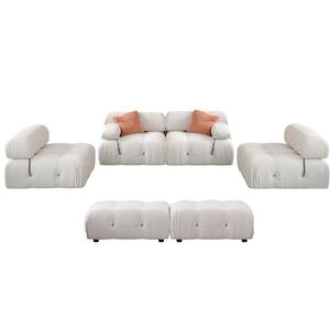 151.2 in. Separable Wide Seats Teddy Velvet Tufted Sectional 6 Seats Sofa Couch with Ottoman, Beige