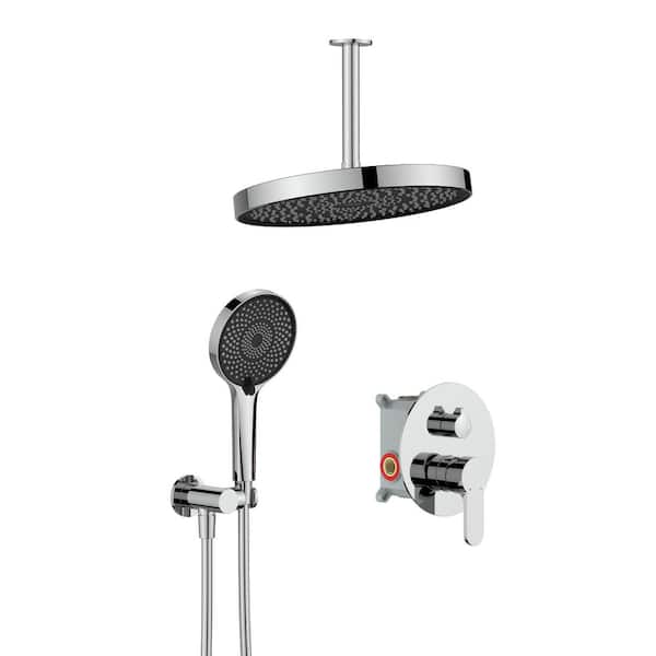 Unbranded Single Handle 4-Spray Patterns 2 Showerheads Shower Faucet 1.8 GPM with High Pressure Hand Shower in Chrome