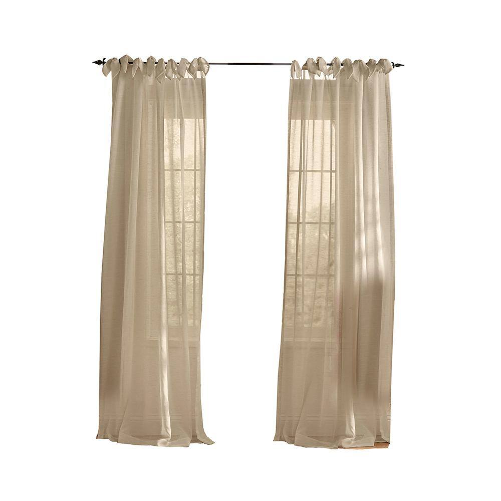 Flax Sheer Tie-Top Linen-Blend Window Curtain Panel