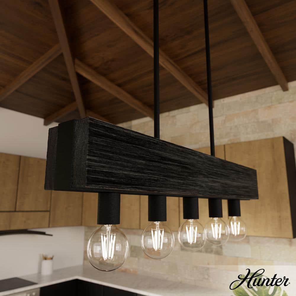 Black Iron and Ash 5-Light Linear Chandelier