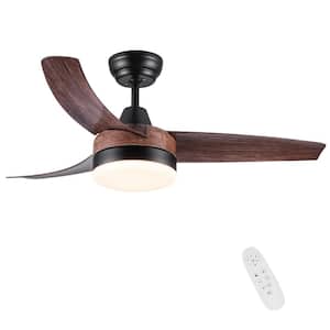 Farmhouse 42 in. Integrated LED Indoor Black Wood Grain Ceiling Fan with Light and Remote Control