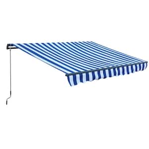 10 ft. x 8 ft. Metal Manual Patio Retractable Awnings 98.42 in. Projection in Blue/White Striped