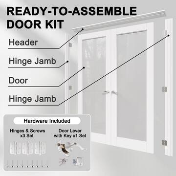 ARK DESIGN 48 in. x 80 in. 1-Lite Clear Glass Universal White Solid Core Wood Double French Door with Quick Assemble Jamb FR-1LTM-YT-48
