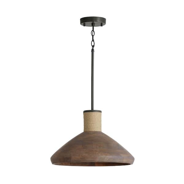 Jacob 100-Watt 1-Light Grey Wash and Grey Iron Pendant Light with Hand-Wrapped Natural Jute and No Bulbs Included