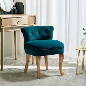Nila Teal Vanity Velvet Upholstered Stool with Solid Wooden Legs 20 in. W x 20.7 in. D x 25.7 in. H