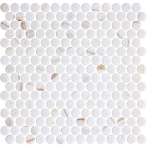 Muse Daphne White/Tan Matte 11 1/8 in. x 11 1/4 in. Round Smooth Recycled Glass Mosaic Tile (8.7 sq. ft./Case)