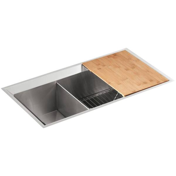 KOHLER Poise Undermount Stainless Steel 33 in. Double Basin Kitchen Sink