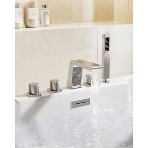 3-Handles Deck-Mount Roman Tub Faucet with Hand Shower in Chrome (Valve Included)
