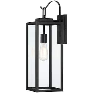 1-Light Black Outdoor Wall Fixture Mounted Porch Lights Lantern with Glass Shade (E26 Base)