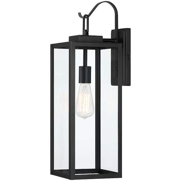Pia Ricco 1-Light Black Outdoor Wall Fixture Mounted Porch Lights Lantern with Glass Shade (E26 Base)