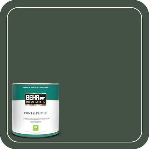 BEHR PREMIUM PLUS 1 qt. #ECC-48-3 Lush Grass Semi-Gloss Enamel Low Odor Interior Paint & Primer