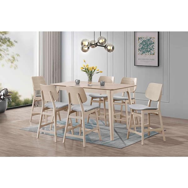 NEW CLASSIC HOME FURNISHINGS New Classic Furniture Oscar 7-Piece White Ash Wood Top Counter Table Set (Seats 6)