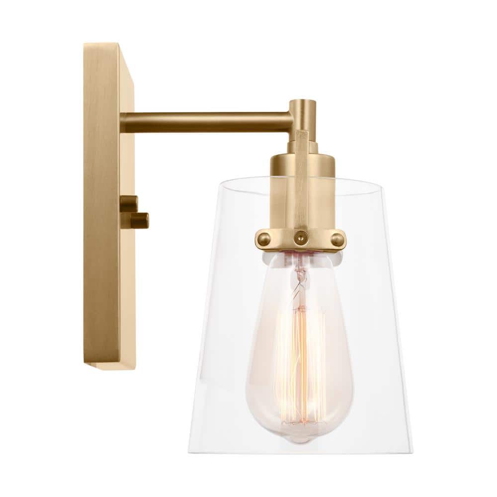 Satin Brass and Clear Glass 1-Light Wall Sconce