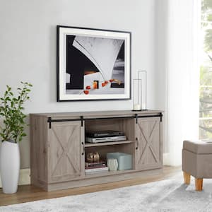 58 in. Natural Farmhouse TV Stand, Rustic Wooden 60 in. TV Console Cabinet with Sliding Barn Doors Entertainment Center