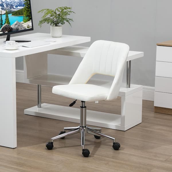 Vinsetto White, Mid-Back Home Office Chair Adjustable Height Computer Desk  Chair with Padded Back and Armrests, PU Leather 921-439WT - The Home Depot