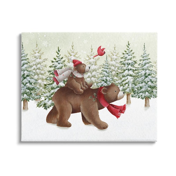 Stupell Industries Bears in Snowy Scene by Emma Leach 1-Piece Unframed Graphic Print Animal Poster Art Print 30 in. x 24 in.