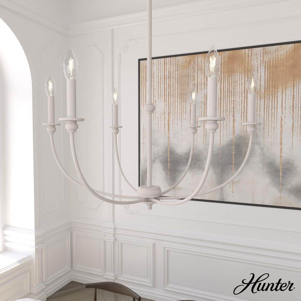 Southcrest Distressed White Metal 6-Light Candelabra Chandelier