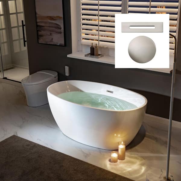 WOODBRIDGE Bayonne 55 in. Acrylic FlatBottom Double Ended Bathtub with Brushed Nickel Overflow and Drain Included in White