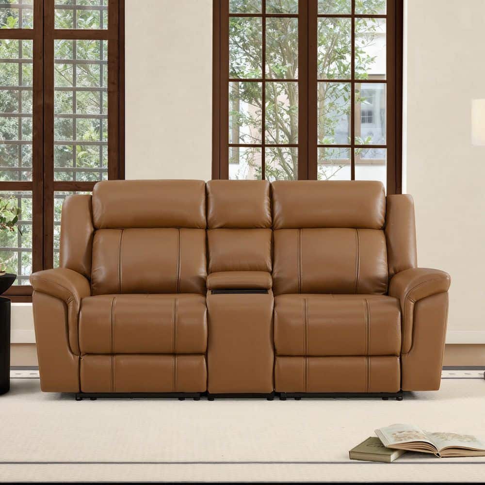 Spruce & Spring Philip Rectangle 78.74 in. Rolled Arm 2-piece Leather ...