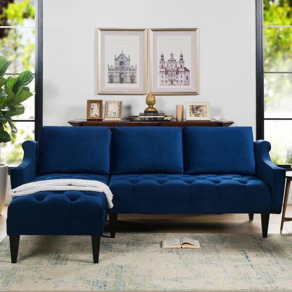Jennifer Taylor Amelie Navy Blue Velvet Tufted Reversible Chaise Sectional Sofa Hd9859 66010 The Home Depot Jennifer Taylor Amelie Navy Blue Velvet, Royal Blue Velvet Sectional Sofa