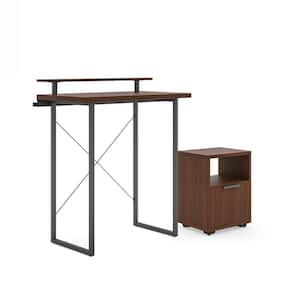 Merge 42 in. Brown Walnut Standing Desk with Monitor Stand and File