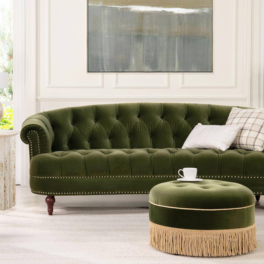 Olive Green Velvet Chesterfield Sofa with Nailhead Trim