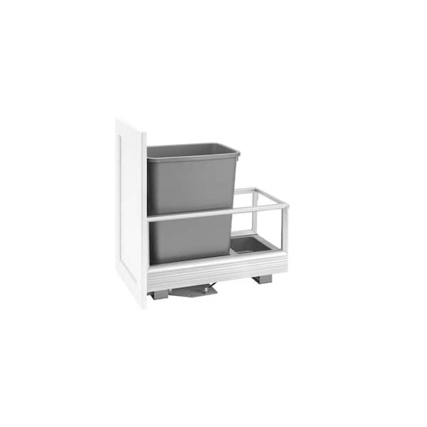 Rev-A-Shelf Single 35 Qt. Pull-Out Brushed Aluminum and Silver Waste Container with Rev-A-Motion