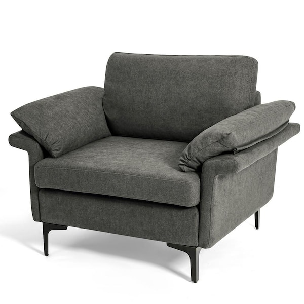 Costway Modern Linen Fabric Accent Armchair Upholstered Single Sofa with Metal Legs Grey