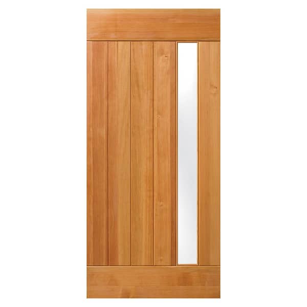 Builders Choice 36 in. x 80 in. Universal/Reversible 1-Lite Frosted Satin Etch Glass Unfinished Fir Wood Front Door Slab