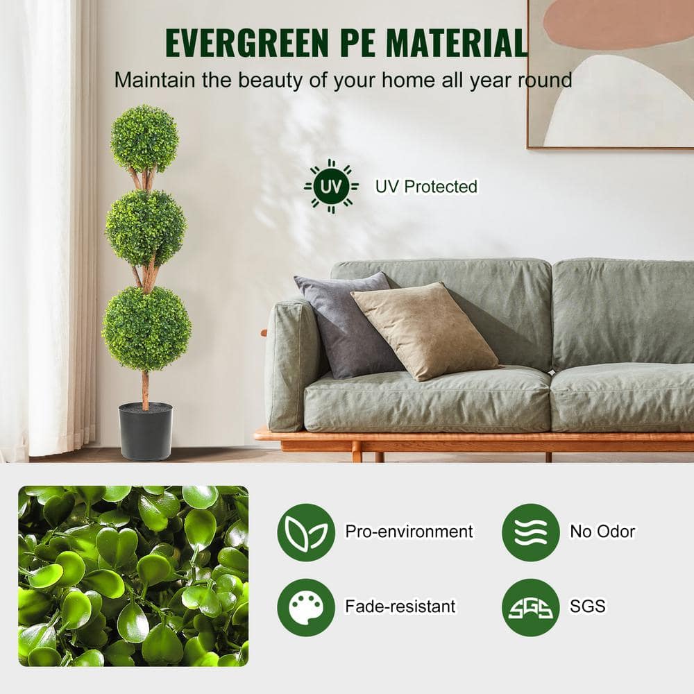 48" Green Plastic Boxwood Topiary with LED Lights