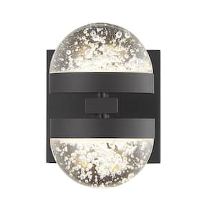 Biscayne 4.5 in. W x 5.5 in. H 2-Light Matte Black LED Wall Sconce with Bubble Glass Shades