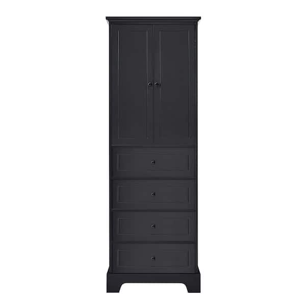 Bnuina 23.6 in. W x 15.7 in. D x 68.1 in. H Black Freestanding Linen Cabinet in Black with 2-Adjustable Shelfs and 4-Drawers