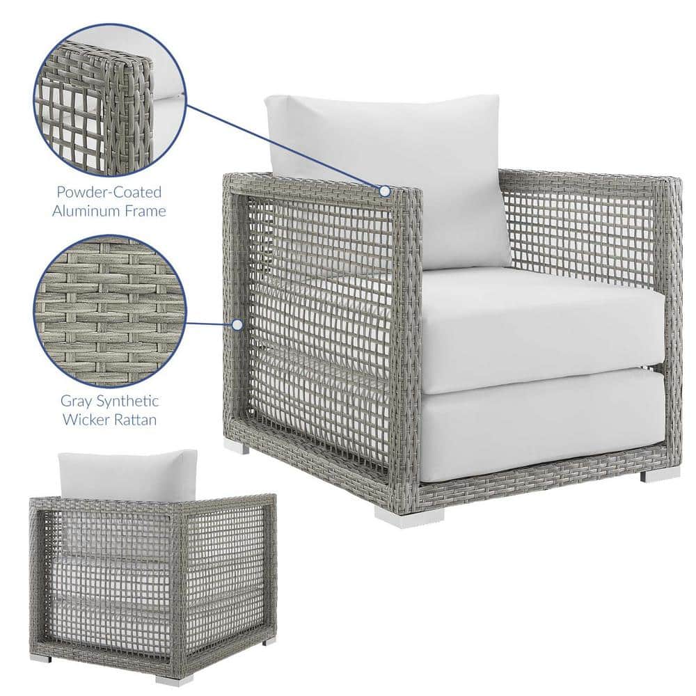 Aura 32" Gray and White Rattan Outdoor Patio Armchair with Cushions