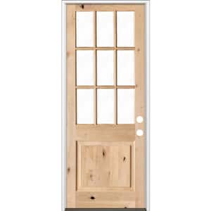 36 in. x 96 in. Craftsman 9-Lite with Clear Beveled Glass Left-Hand Inswing Unfinished Knotty Alder Prehung Front Door
