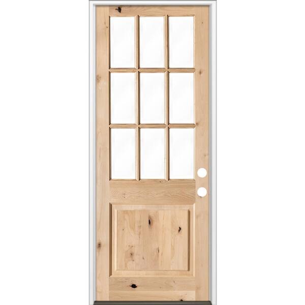 Krosswood Doors 42 in. x 96 in. Craftsman 9-Lite with Clear Beveled Glass Left-Hand Inswing Unfinished Knotty Alder Prehung Front Door