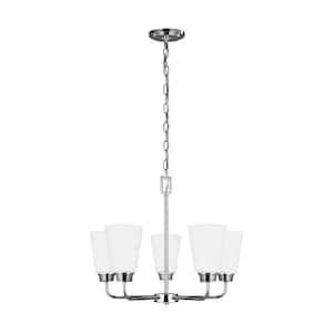 Kerrville 5-Light Chrome Traditional Transitional Single Tier Hanging Chandelier with Satin Etched Glass Shades