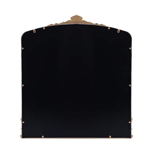 37 in. W x 40 in. H Baroque Carved Vintage Gold Arched Framed Wall Bathroom Vanity Mirror