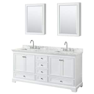 Deborah 72 in. W x 22 in. D x 35 in. H Double Bath Vanity in White with White Carrara Marble Top and MC Mirrors