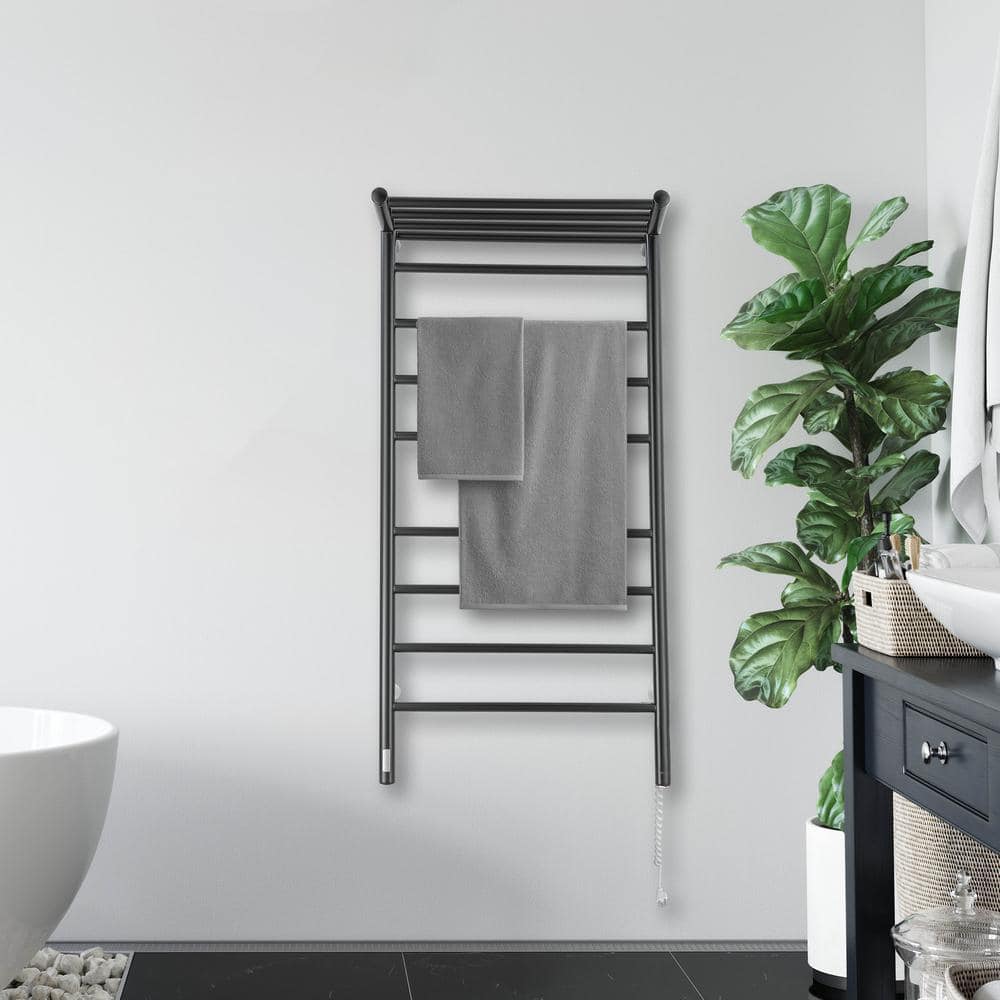 Matte Black 8-Bar Wall Mounted Towel Warmer with Timer