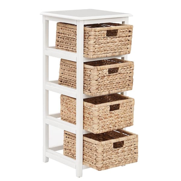 OSP Home Furnishings Baskets Home Seabrook Depot White Unit Natural 4-Tier The SBK4514A-WH - with Storage