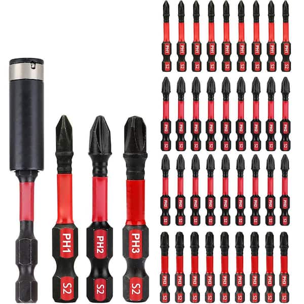 Impact Tough Magnetic 2 in. Shank 40 Bit Anti-Slip Phillips Cross Screwdriver Set with Holder 41-Piece