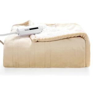 60 in. x 50 in. Flush White Heated Throw Electric Blanket Flannel and Sherpa Double-Sided