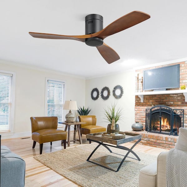 Sofucor 52 in. Indoor/Outdoor Black Wood Ceiling Fan without