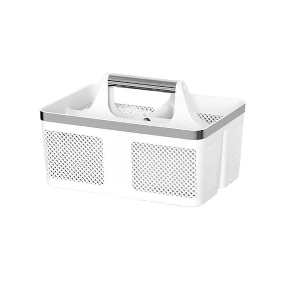 Free Standing Shower Caddy with 360 Drainage, Compact and Portable Design, Hard Shower Basket, in White