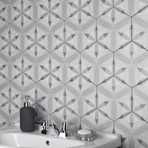 Hexatile Nature Matte Black and White 7 in. x 8 in. Porcelain Floor and Wall Tile (10.55 sq. ft./Case)