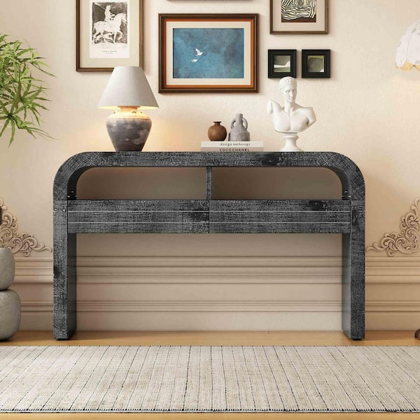 Polibi 52 in. Antique Black Rectangle Wood Console Table Entryway Table