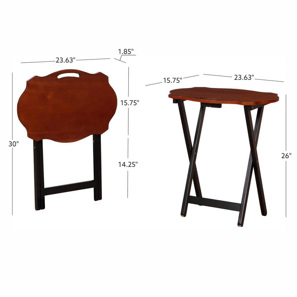 Serpentine Hazelnut & Black Folding Tray Table Set with Rubberwood Legs