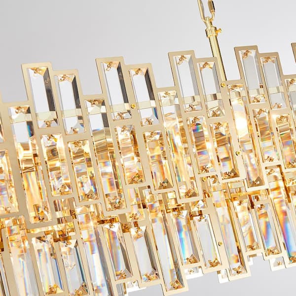 YUYI 55 in. Modern Chandelier 21-Light 2-Tier Gold Rectangle K9