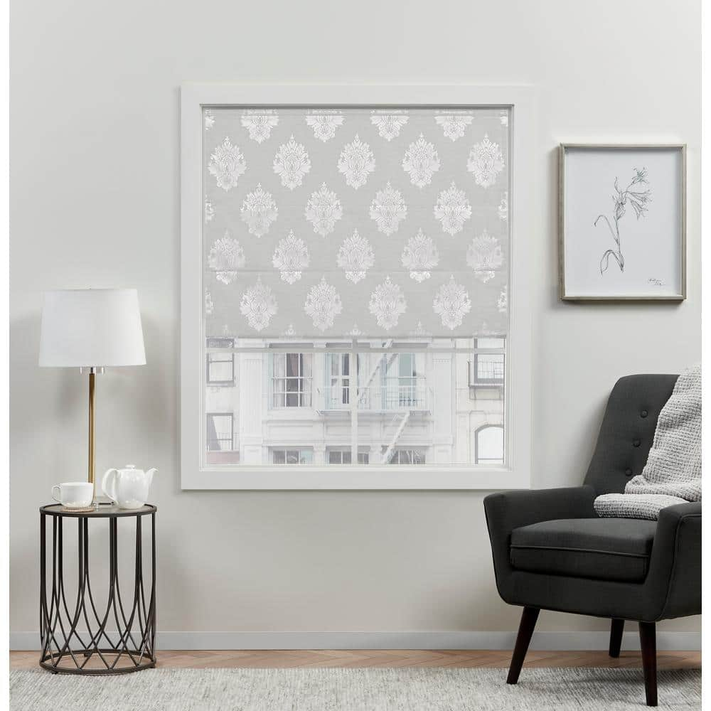 EXCLUSIVE HOME Marseilles Damask Silver Cordless Total Blackout   Silver Exclusive Home Roman Shades Yo013608dseha1 049 64 1000 