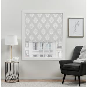 Marseilles Damask Silver Cordless Total Blackout Polyester Roman Shade 23 in. W x 64 in. L